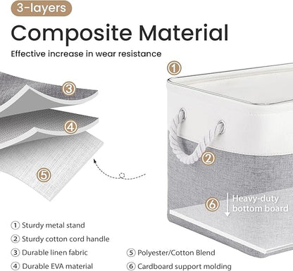 Large Storage Baskets- 15x11x10 inch Storage Bins for Shelves and Closet Organizing, Foldable Fabric Bin for Home Organization Clothes and Laundry (3-Pack, White&Gray)