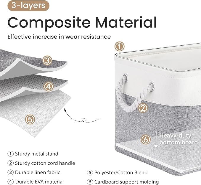 Large Storage Baskets- 15x11x10 inch Storage Bins for Shelves and Closet Organizing, Foldable Fabric Bin for Home Organization Clothes and Laundry (1-Pack, White&Gray)