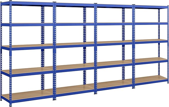 Topeakmart 4PCS 5-Tier Utility Shelves, Metal Storage Shelves Garage Shelving Unit Adjustable Garage Storage Shelves Storage Racks Heavy Duty Shed Shelving- Blue, 35.5 x 17.5 x 72 Inch
