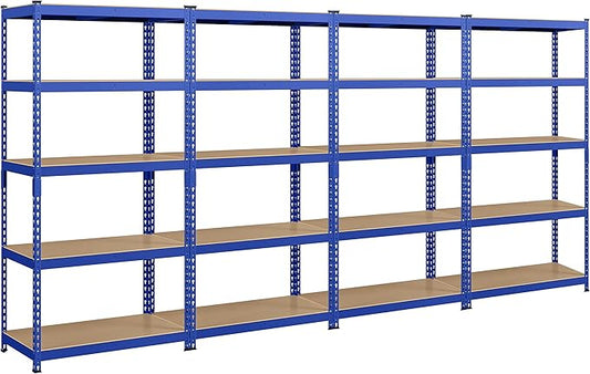 Topeakmart 4PCS 5-Tier Utility Shelves, Metal Storage Shelves Garage Shelving Unit Adjustable Garage Storage Shelves Storage Racks Heavy Duty Shed Shelving- Blue, 35.5 x 17.5 x 72 Inch