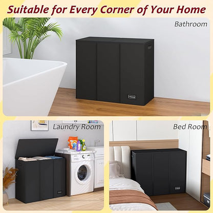 195L Laundry Hamper 3 Section,Large Laundry Hamper with Lid,Dirty Clothes Hamper with 3 Inner Bags,Collapsible Laundry Basket Organizer for Laundry Room,Bedroom,Laundry Sorter Hamper 3 Compartment