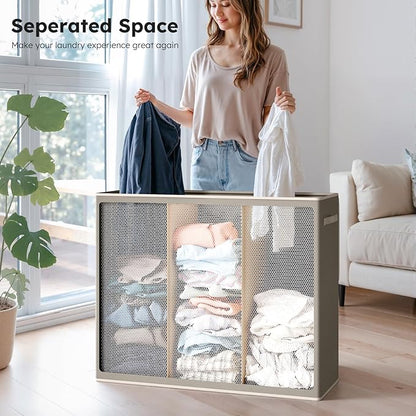 SOLEDI 180L 3-Section Laundry Hamper with Lid, Extra Large Dirty Clothes Basket with Sturdy Handles for Laundry Room & Bedroom - Durable Organizer for Sorting Laundry