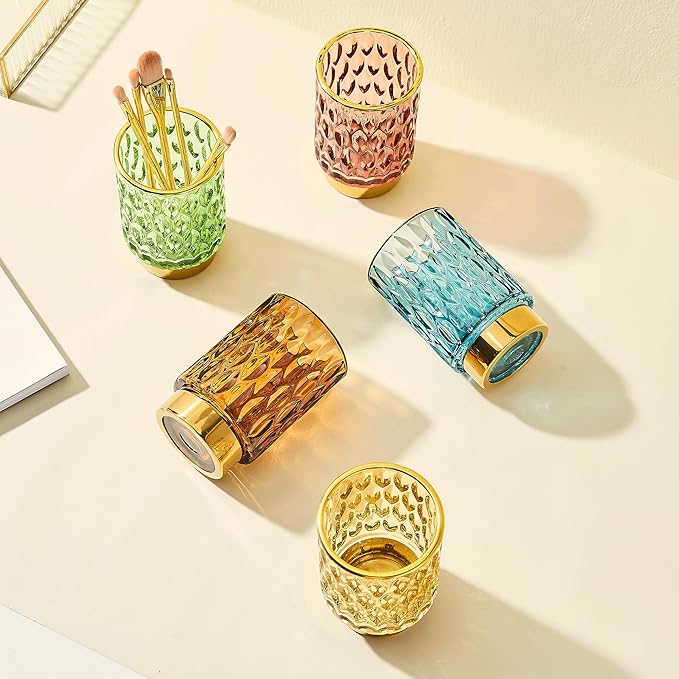 Makeup Brush Holder Organizer,Toothbrush Holders,Desk Pen Pencil Holder,Multifunctional Vintage Glass Brush Cup（A39-4-US）