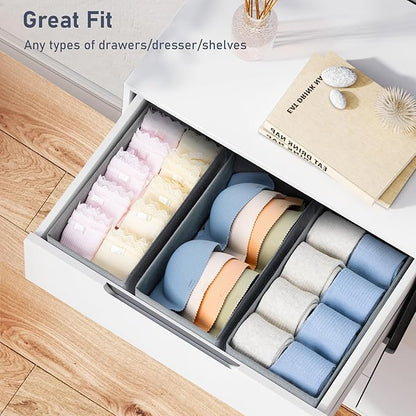 DIMJ Drawer Organizer Clothes - Small Dresser Organizer Underwear Drawer Organizer for Baby Clothes, Socks, Underwear, Bra, Belt, Tie - Grey