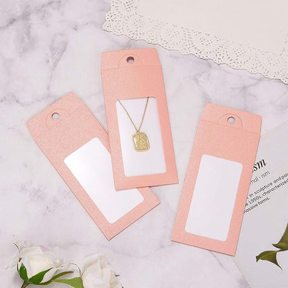 Stiesy 100 Pcs Pink Cardboard Paper Jewelry Box Presentation Box with Necklace & Earring Jewelry Display Cards Jewelry Packaging Boxes