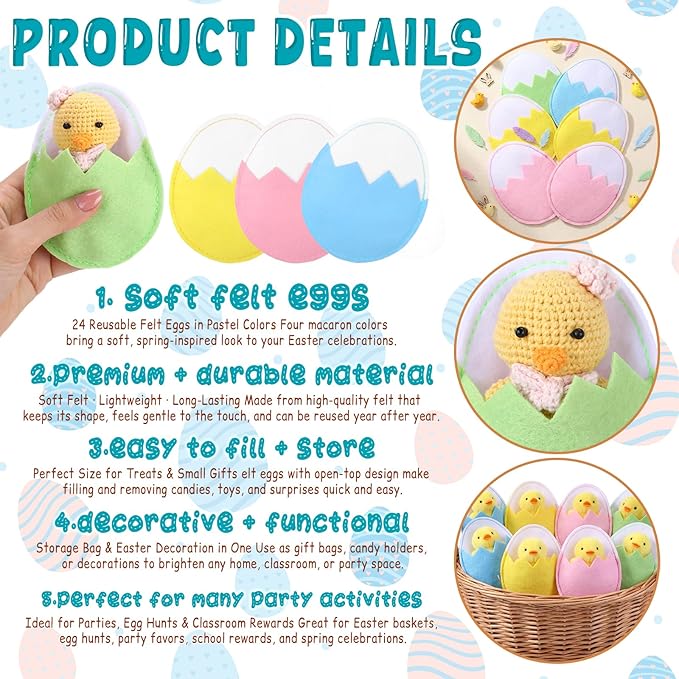 24 Pcs Silverware Holder Utensil Cutlery Holder Felt Eggs Colorful Tableware Bags Reusable Egg Shaped Container Silverware Pouch Bags for Knife Forks Organizer