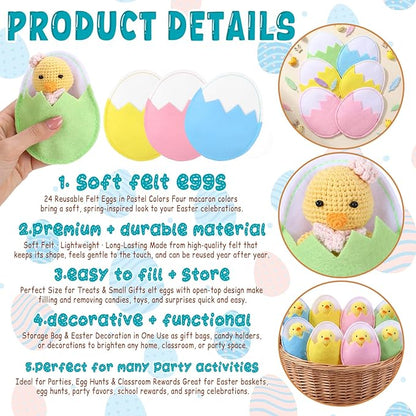 24 Pcs Silverware Holder Utensil Cutlery Holder Felt Eggs Colorful Tableware Bags Reusable Egg Shaped Container Silverware Pouch Bags for Knife Forks Organizer