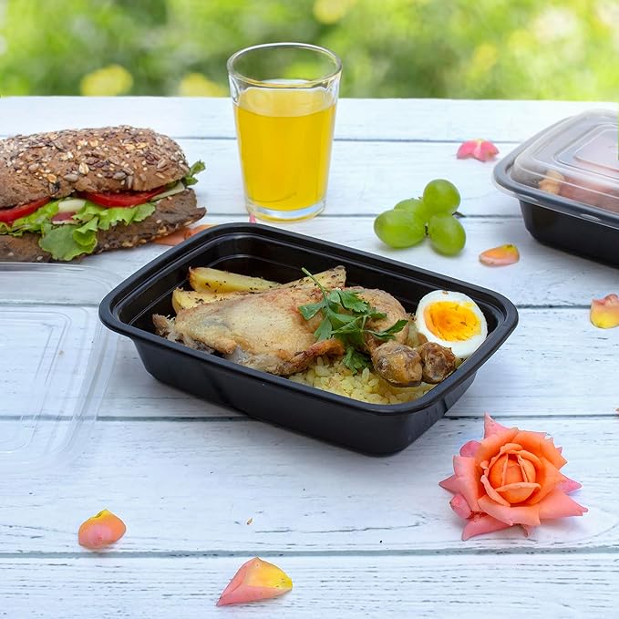 GUSTO 24 oz - 1 Compartment Meal Prep Containers with Lids – [50 Count] Reusable, Microwaveable, Dishwasher & Freezer Safe, BPA-Free Food Storage Boxes for Portion Control (Formerly Comfy Package)