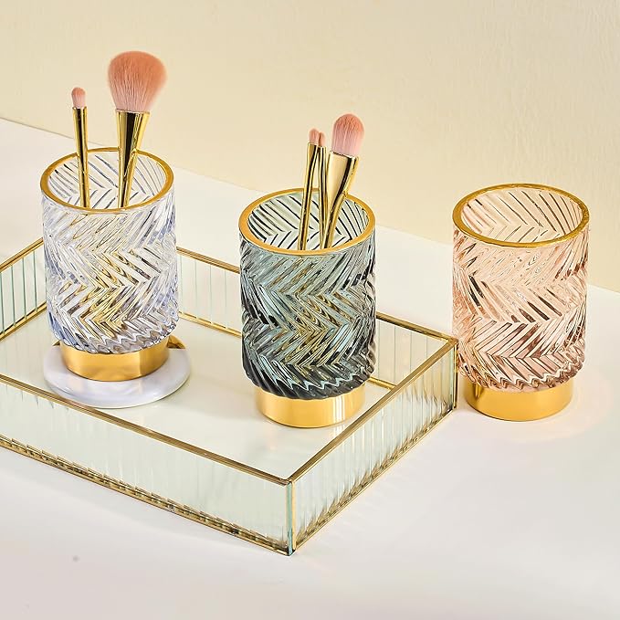 Makeup Brush Holder Organizer,Toothbrush Holders,Desk Pen Pencil Holder,Multifunctional Vintage Glass Brush Cup（A40-9-US）