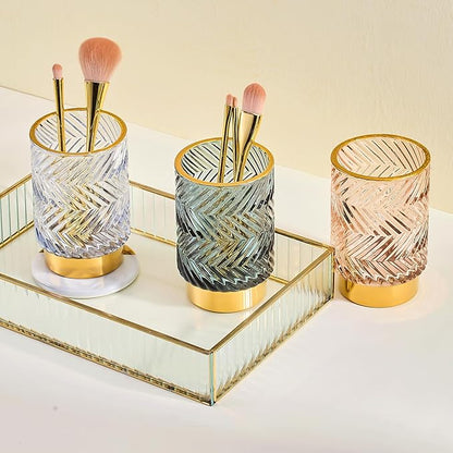 Makeup Brush Holder Organizer,Toothbrush Holders,Desk Pen Pencil Holder,Multifunctional Vintage Glass Brush Cup（A40-9-US）