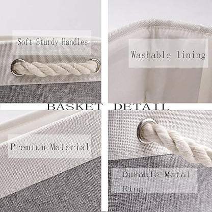 Bidtakay Baskets Set of 3 Storage Baskets for Organizing Large Fabric Storage Bins for Shelves Decorative Canvas Bins Collapsible Empty Baskets for Closet,Nursery,Clothes,Toys,Shoes(White&Grey)
