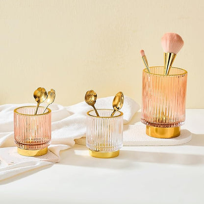 Makeup Brush Holder Organizer,Toothbrush Holders,Desk Pen Pencil Holder,Multifunctional Vintage Glass Brush Cup（S/White/A3-14-US）