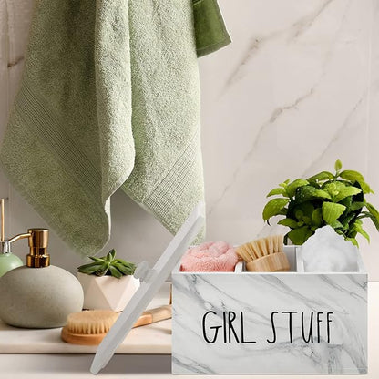 Tampon Holder for Bathroom with Movable Dividers Shark Tampon Storage Container Week with Lid Farmhouse Pad Container Box Feminine Product Organizer Girl Stuff Box for Bathroom(Marble Style)