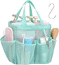 F-color Mesh Shower Caddy Portable, Upgrade Deeper 7 Pockets Shower Bag Basket Tote for College Dorm Room Toiletry Bathroom Essentials Gym Camp Quick Dry 2 handles with S Hook, Sage Green