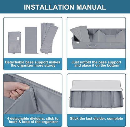 Under Bed Storage Containers, 2 Pack Under the Bed Bags, Clear Underbed Storage Bins with Sturdy | Adjustable Dividers | Sidewalls | Bottom, Closet Organizer for Clothes Sheet Blankets, 47.5x16x6in