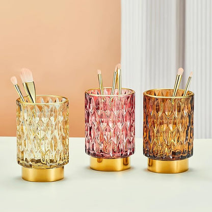 Makeup Brush Holder Organizer,Toothbrush Holders,Desk Pen Pencil Holder,Multifunctional Vintage Glass Brush Cup（A39-4-US）