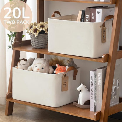 CHICVITA Storage Bins for Shelves, Closet Bins for Organization, Collapsible Storage Baskets for Towels, Rectangle Basket for Bedroom, 14 ¾" L x 10 ¼" W x 8 ¼" H, Beige, 2-Pack