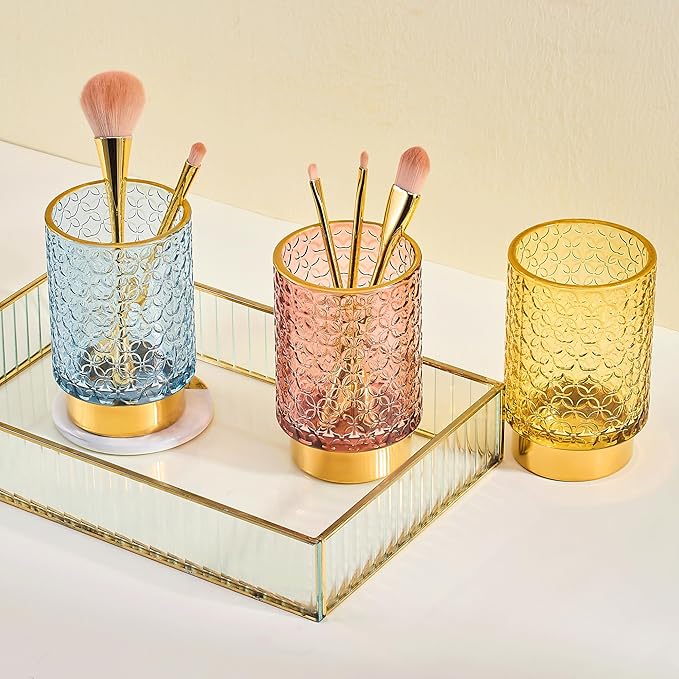 Makeup Brush Holder Organizer,Toothbrush Holders,Desk Pen Pencil Holder,Multifunctional Vintage Glass Brush Cup（A44-3-US）