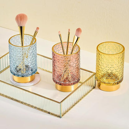 Makeup Brush Holder Organizer,Toothbrush Holders,Desk Pen Pencil Holder,Multifunctional Vintage Glass Brush Cup（A44-3-US）