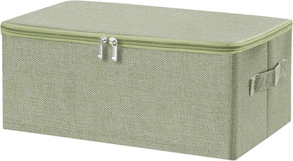 ANMINY Storage Bins with Zipper Lids 13 Qt Lidded Fabric Storage Boxes Baskets Cubes with Handles Collapsible Washable Cotton Linen Closet Shelf Clothes Organizer Containers - Green, Small