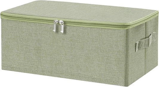ANMINY Storage Bins with Zipper Lids 13 Qt Lidded Fabric Storage Boxes Baskets Cubes with Handles Collapsible Washable Cotton Linen Closet Shelf Clothes Organizer Containers - Green, Small