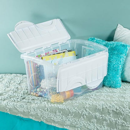 Sterilite 12 Pack Hinged Lid Storage Box, Stackable Organizing Container Bins, 4 Quart, Clear