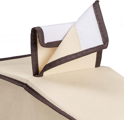 Relaxdays Wardrobe Hanging Shelf, 7 Compartments, Fabric, 106 x 16.5 x 31 cm, 2 Drawers, Clothes Organiser, Beige