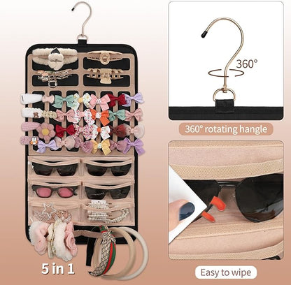 Ethereal Hanging Claw Clip Organizer for Women/Girls, Hair Bows Holder with Hanger Metal Hooks, Hair Accessories Organizer for Sunglasses, Hair Clip, Scrunchies (Only Bag)