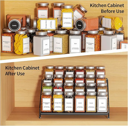 BOIVSHI 4 Tier Spice Rack for Cabinet, Spice Rack Organizer, Depth Adjustable Spice Holder for Countertop, Cupboard, Pantry, Seasoning Shelf, Metal, Black (1 Pack)