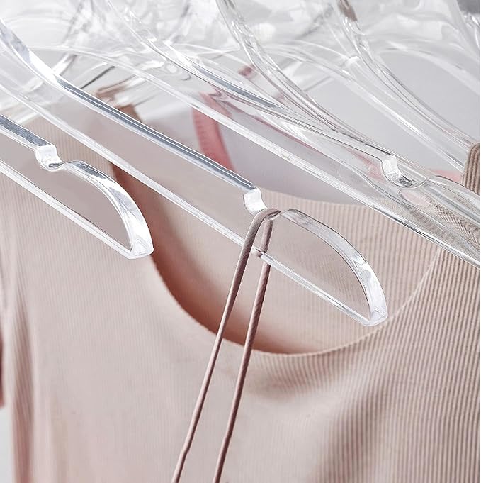 Besser 15 Pack Acrylic Hangers Gold Acrylic Hanger with Clips Premium Quality Crystal Clear Hangers Luxury Dress Suit Hangers(Silver Hook)