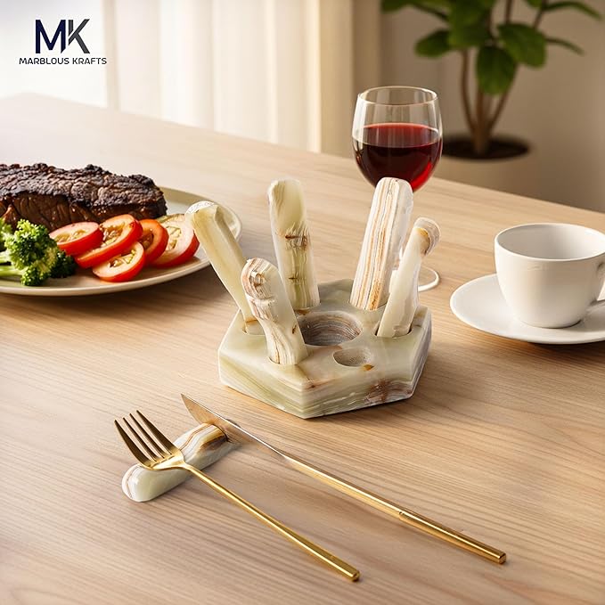 Marble Utensil Rest Green Onyx for Kitchen Counter, Perfect Spoon and Cutlery Holder, Keeps Counter Clean and Organized, Modern Kitchen Accessory for Daily Use