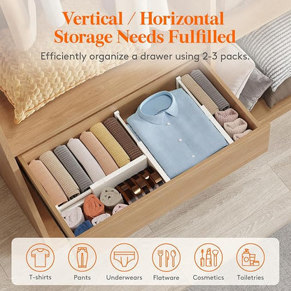 Lifewit 9 Pack Drawer Dividers 4" High 28-43.5cm/11-17" Adjustable Drawer Organizer for Clothes/Utensils, Expandable Drawer Separator in Dresser/Kitchen/Bedroom/Office Organization & Storage Beige