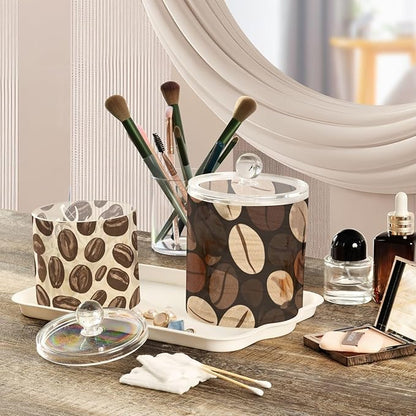2 Pack Qtip Dispenser Apothecary Jars with Lids Cotton Round Holder Bathroom Canisters for Cotton Swab Floss Ball Pads Clear Plastic Decorative Brown and Beige Coffee Beans