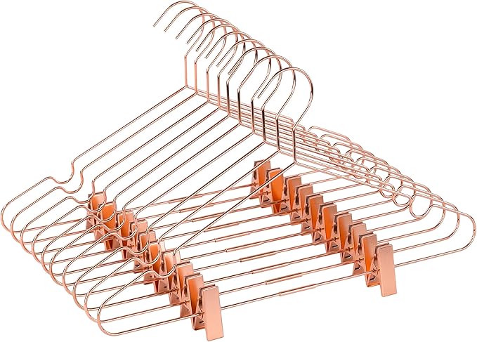 10Pack Koobay 16.5" Metal Hook Wire Rose Gold Copper Hangers with Clips Clothes Stroage Coat Hangers