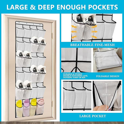 ZHXNBXX Over The Door Shoe Organizers with 24 Mesh Pockets Shoe Organizer Storage Hanging SimpleHouseware Shoe Holder for Rack (White)
