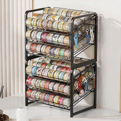 Iron Cat Food Container, Can Organizer for Pantry, Pet Food Storage Containers, 3-Tier Can Stackable Storage Rack with 6 Fixed Hooks, Canned Goods Organizer for Countertop Kitchen Cabinet, Black