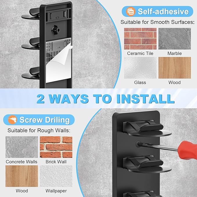 Eiito Hat Organizer for Baseball Caps, 1 Pack Strong Adhesive Hat Rack for Wall, Multilayer Hat Storage Display Holder, Wall Mounted Hat Hooks Hold up to 8 Hats for Closet (Black 1PCS)