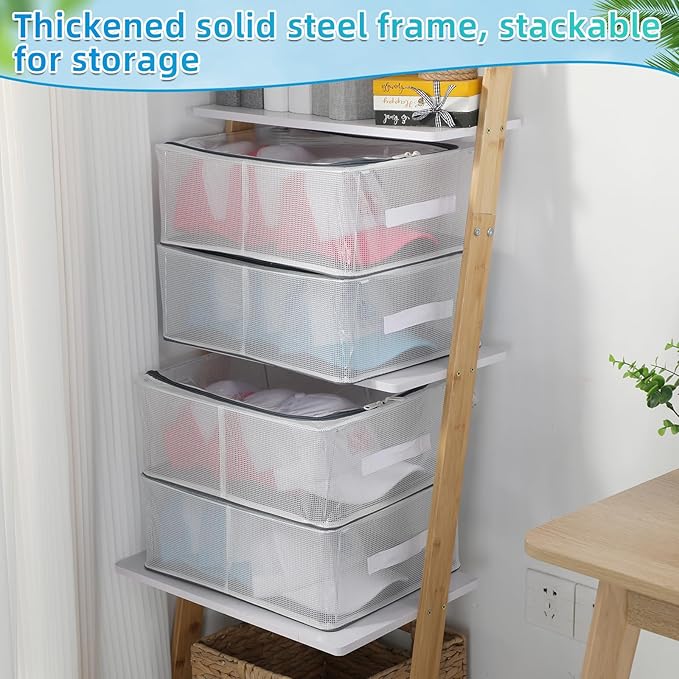 Chunful 4 Baseball Hats Storage Organizer with Window Lid Foldable Clear Snapback Baseball Caps Holder Box with Zipper Stackable Display Storage Containers Case for Closet Shelf, Each Holds 12 Hats