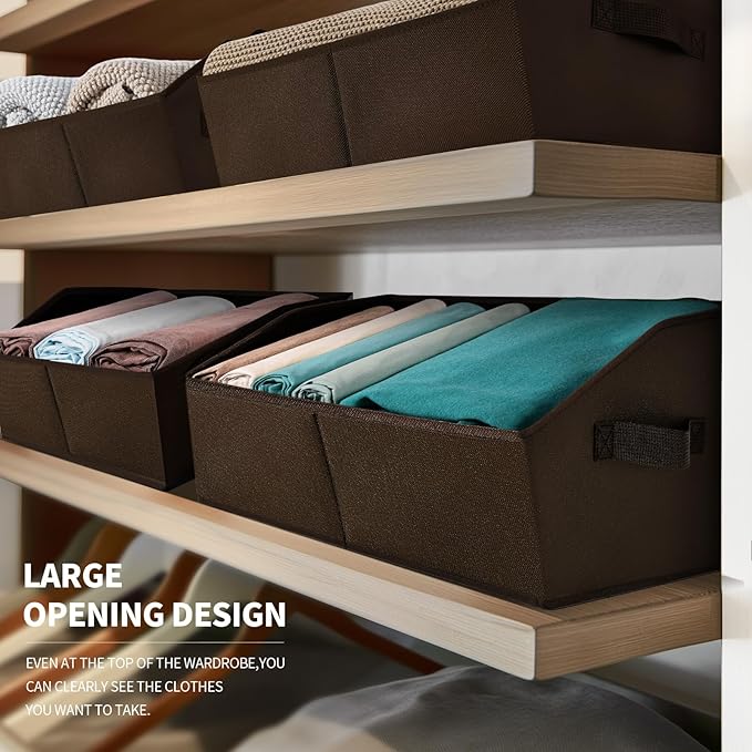 Homsorout Clothes Organizers and Storage - Fabric Cube Bins with Handles, Storage Baskets for Shelves, Trapezoid Collapsible Boxes for Home, Dorm, Office, 10 Pack, Brown