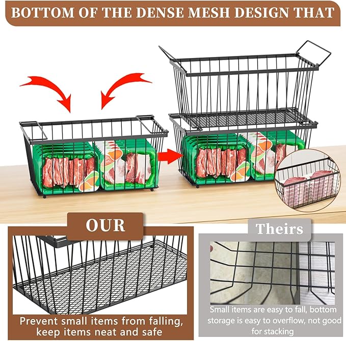 Enhanced Leak-Proof Bottom - Freezer Organizer Bins ，6 Pack Stackable Deep Freezer Organizer Bins for 7 Cu.FT Small Chest Freezer，organization and storage，pantry organizers