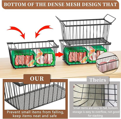 Enhanced Leak-Proof Bottom - Freezer Organizer Bins ，8 Pack Stackable Deep Freezer Organizer Bins for 7 Cu.FT Small Chest Freezer，organization and storage，pantry organizers (Black 8 Pack)