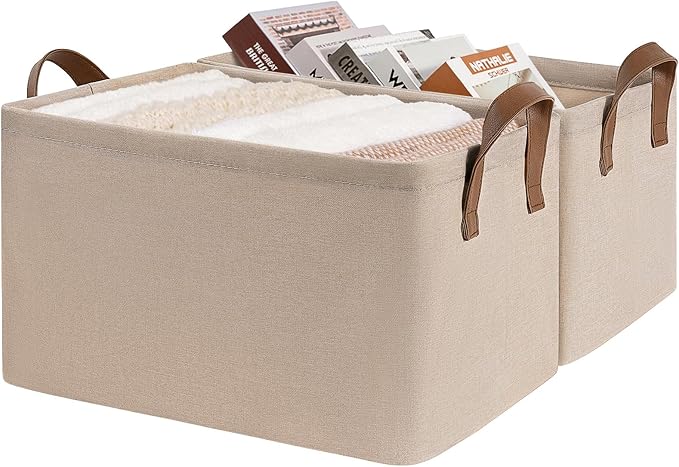 CHICVITA Storage Baskets for Shelves, Large Closet Storage Bins with Handles, Fabric Clothes Towels Baskets for Organizing, 16 ¾" L x 11" W x 9 ¾" H, Brown, 2-Pack