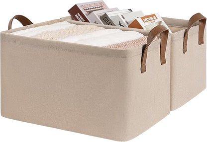 CHICVITA Storage Baskets for Shelves, Large Closet Storage Bins with Handles, Fabric Clothes Towels Baskets for Organizing, 16 ¾" L x 11" W x 9 ¾" H, Brown, 2-Pack