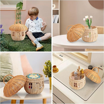 Handmade Wicker Mushroom-Shaped Storage Basket for Outdoor, Kids, Decor, Photography Props
