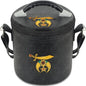 Shriner Fez Regalia Case – Black Faux Leather with Embroidered Emblems, Handle & Hanging Shoulder Strap – Masonic Storage Bag