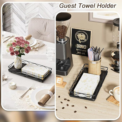 Lixple Toilet Paper Basket Holder, 13" Toilet Tank Tray, Wood and Metal Toilet Tray Vanity Organizer Bathroom Tray, Kitchen Sink Organizer for Soap Dispenser (Black)