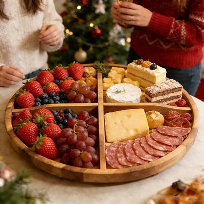 Utoplike Large Acacia Lazy Susan for Table Top, Rotating Round Serving Tray, 17.7'' Wood Charcuterie Board with Raised Edge and Removable Dividers for Cheese, Snacks, and Parties