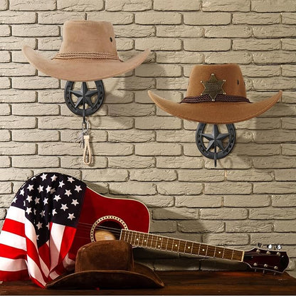 Cowboy Hat Holder for Wall 2 Pack Metal Iron Cowboy Hat Rack Western Hat Hanger Horseshoe Hooks Storage Cowboy Hat Organizer Display Closet Living Room Western Gifts Wall Decor Black
