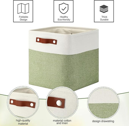 Uiifan 8 Pack 12 x 12 x 12 Inch Large Storage Baskets Collapsible Fabric Storage Cubes Bins with Handles for Shelves Closets Nursery Home Clothes Toys Organizers, Green