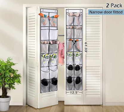 MISSLO Over The Door Shoe Organizer 12 Large Mesh Pockets, White + Pink